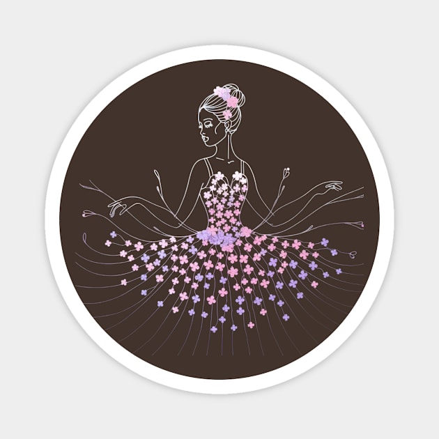 Figure in An Elaborate Dress Adorned With Floral Patterns, Magnet by animegirlnft
